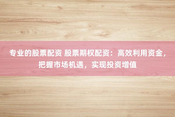 专业的股票配资 股票期权配资：高效利用资金，把握市场机遇，实现投资增值