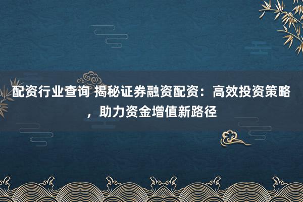 配资行业查询 揭秘证券融资配资：高效投资策略，助力资金增值新路径
