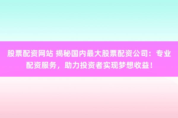 股票配资网站 揭秘国内最大股票配资公司：专业配资服务，助力投资者实现梦想收益！