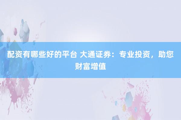 配资有哪些好的平台 大通证券：专业投资，助您财富增值