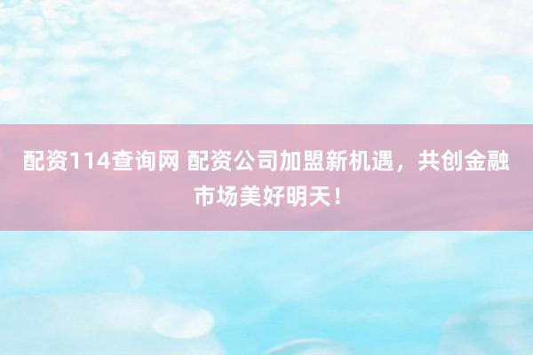 配资114查询网 配资公司加盟新机遇，共创金融市场美好明天！