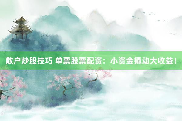 散户炒股技巧 单票股票配资：小资金撬动大收益！