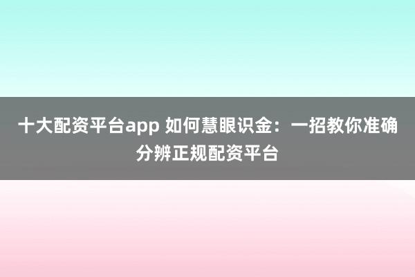十大配资平台app 如何慧眼识金：一招教你准确分辨正规配资平台