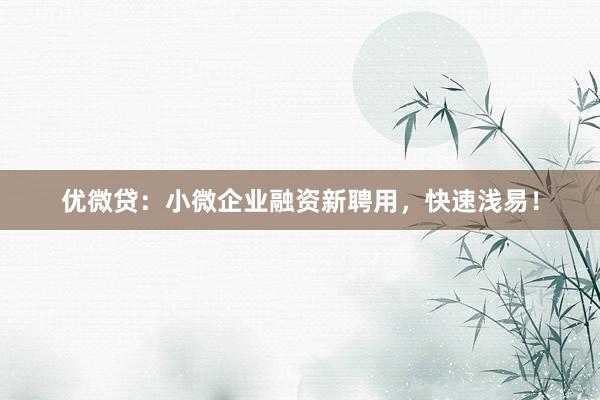 优微贷：小微企业融资新聘用，快速浅易！
