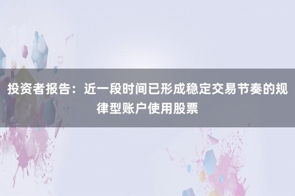 投资者报告：近一段时间已形成稳定交易节奏的规律型账户使用股票
